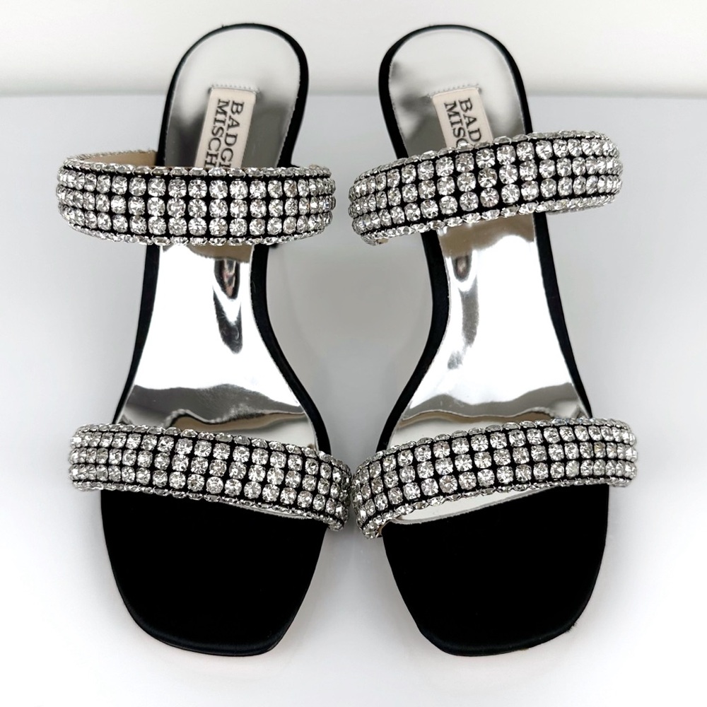 Badgley Mischka Women's Sade Jeweled Double Band Heeled Sandals Black Size 6 - Picture 7 of 12